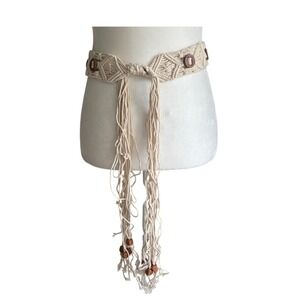 Madewell Sample Macrame Wrap Belt Cream Brown Wood Accent OS